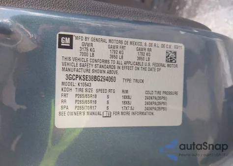 2011 Chevrolet Silverado 1500 Lt из США, поврежденный, VIN 3GCPKSE38BG294060